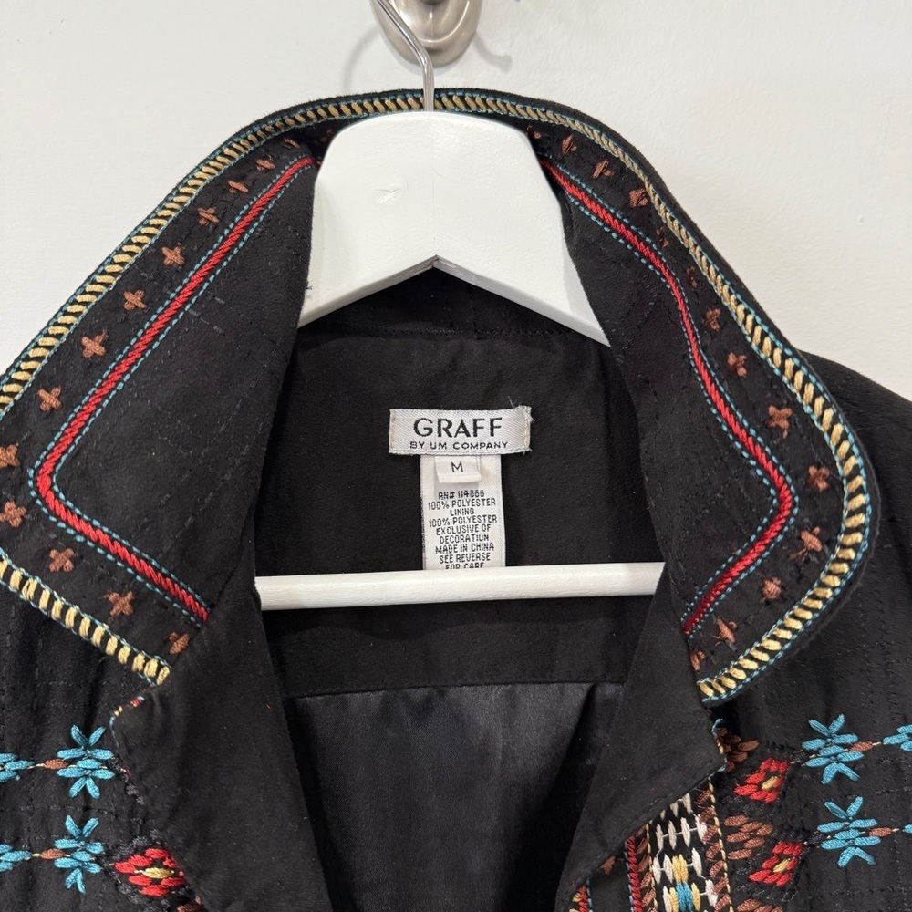 Graff Southwestern Style Black Vest with Colorful Embroidery Size M - Picture 5 of 17